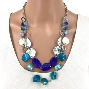 Ruby Rd Necklace Tier Style Silver tone Blue Beaded Adjustable Length
